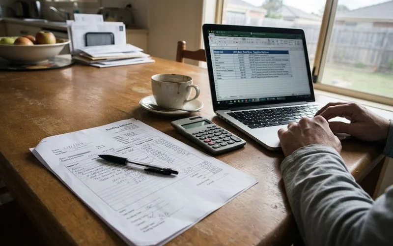 A contractor reviewing a written roofing estimate with a homeowner at a kitchen table in Ontario