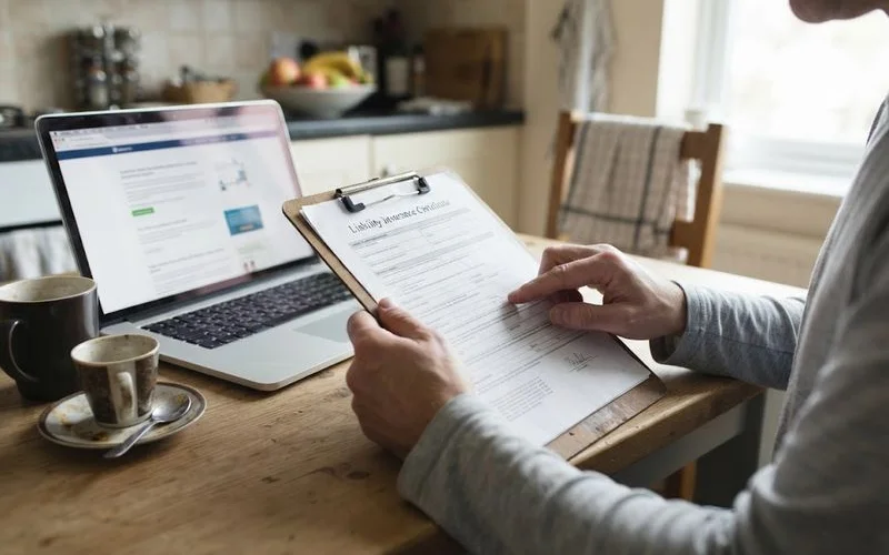 A contractor providing insurance and coverage documentation to a homeowner before starting a roofing project